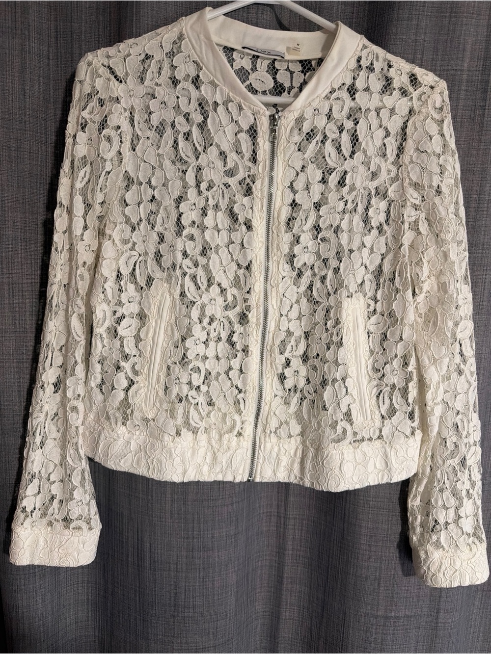 Dex Sheer Floral Lace Zip Bomber Jacket | Cream / Off-White